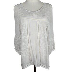 NWT Monoreno Anthropologie White Embroidered Boho Tunic Top Small